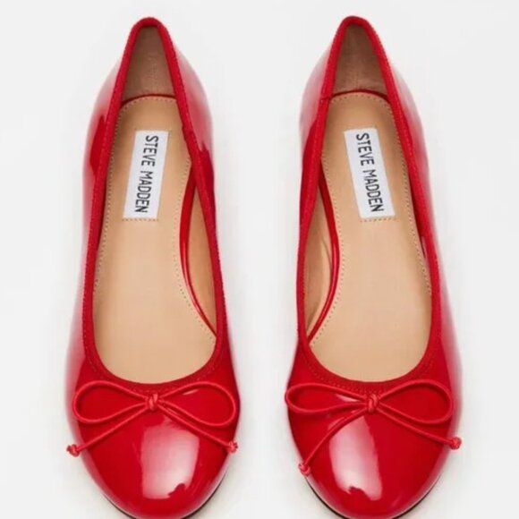 NEW Steve Madden Cherish Red Patent Bow Slip On Flat - Picture 1 of 5
